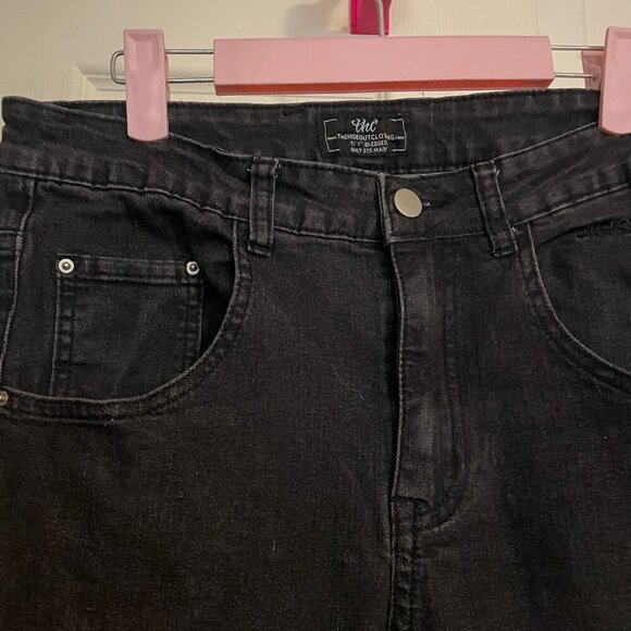 Womens THC The Hideout Clothing Black Ripped Patch Skinny Jeans Size 28 - Picture 3 of 5